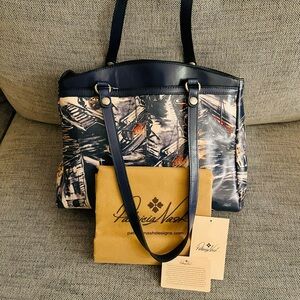 New Patricia Nash Harbor Nights Collection Navy Leather Poppy Tote